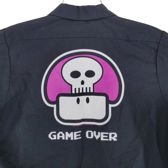 VTG Nintendo Work Shirt Mens M GAME OVER 2003 Black Button Up Short Sleeves RARE - Picture 6 of 11